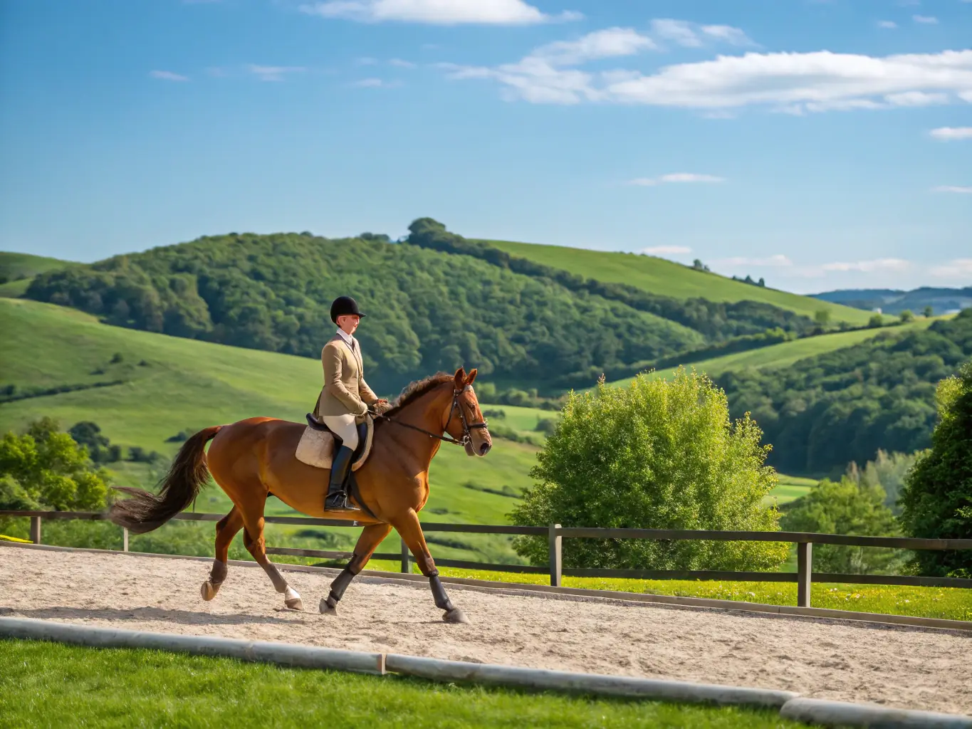A focused image of a training session, with riders and horses practicing specific techniques under the guidance of experienced instructors.
