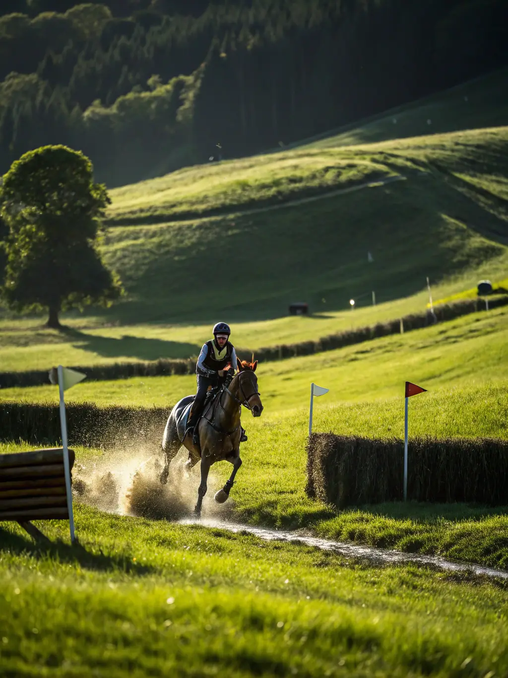 A group of riders and their horses participating in an organized endurance raid through the scenic landscapes of Cantal, showcasing the adventure and camaraderie.