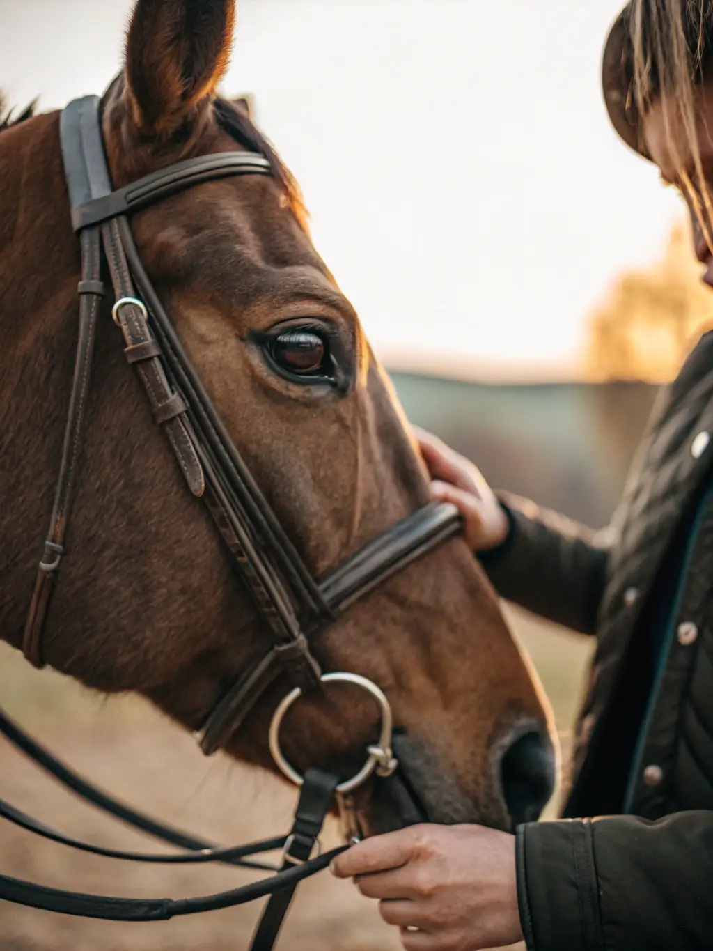 A close-up shot of a rider and horse during an endurance riding training session in the Cantal region, focusing on their teamwork and connection.